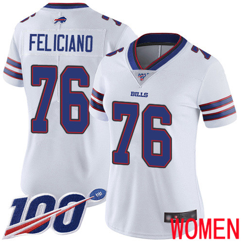 Women Buffalo Bills #76 Jon Feliciano White Vapor Untouchable Limited Player 100th Season NFL Jersey->women nfl jersey->Women Jersey